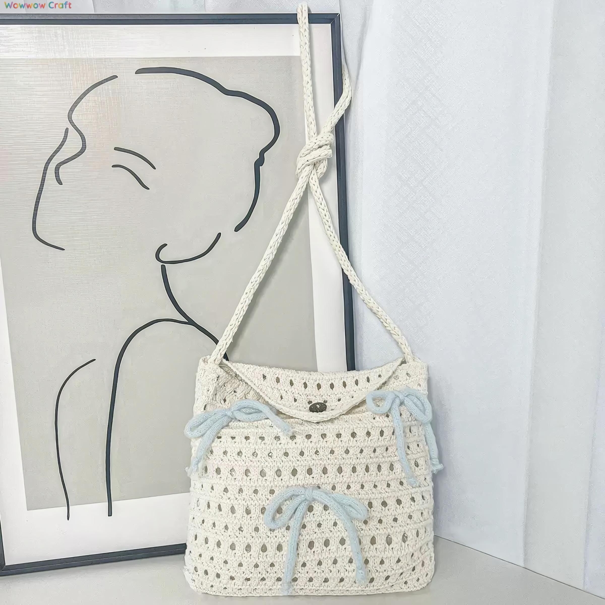 Crochet Bags,Crossbodies,Clear bow white crochet mini bag - Crochet crossbody bag